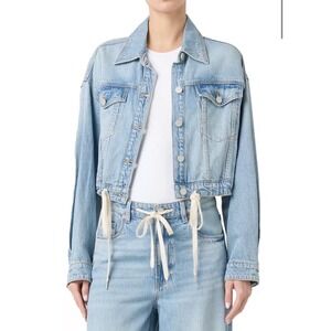 BLANKNYC Denim Jacket Crop Light Wash Drawstring Accents‎ Womens
